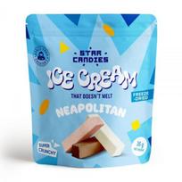 STAR CANDIES šaltyje džiovitni ledai NEAPOLITAN, vanilės, šokolado ir braškių skonio, 16 g