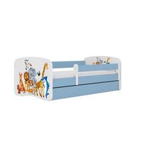 Vaikiška lova su čiužiniu ir stalčiumi Kocot Kids BabyDreams Blue animals, 160x80 cm, mėlyna