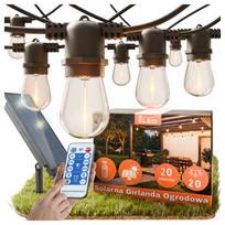 Saulės energija maitinama sodo girlianda, 20 m, 20 LED E27 lempučių + pultelis