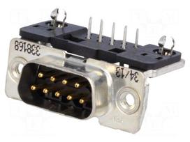 Connector: D-Sub | PIN: 9 | socket | male | on PCBs | angled 90° | THT