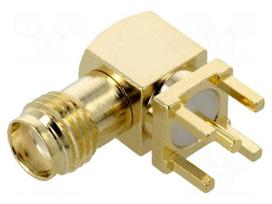 Connector: SMA | socket | female | angled | THT | on PCBs | PTFE