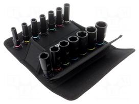 Socket: 6-angles-set | 3/8" | long,with cross hole | 14pcs | 63mm