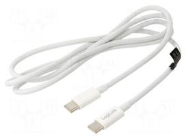 Cable | USB 2.0 | USB C plug,both sides | 1m | white | 480Mbps | textile
