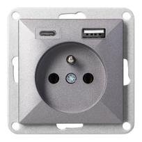 Įrankiai ir matavimo prietaisai // Įrankių, priedų naujienos // Gniazdo pojedyncze p/t 2P+Z z ładowarką USB A+C Pearl, 16A, 250V, PT-16P/USB, antracyt