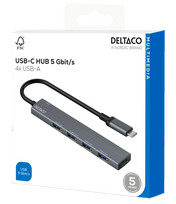 USB-C šakotuvas DELTACO, 5Gbps, 4x USB-A lizdas, aliuminis, pilkas / USBC-HUB206 / 1903173