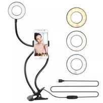 Selfie lazda Elight  TF Desk Clip Live Stream Selfie 11cm Ring LED Light Flash flexi 30cm tube Phone Holder Black