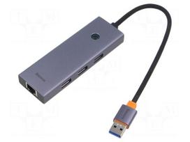 Hub USB | RJ45 socket,USB A socket x3,USB A plug | grey | 0.22m