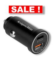 12–24V Automobilinis USB greitasis įkroviklis su Quick Charge 3.0, 3A, 38W, 2 jungtys: USB-C + USB-A