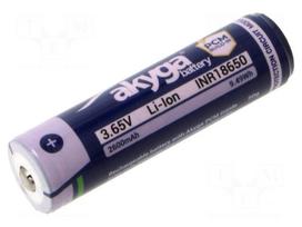 Re-battery: Li-Ion | 18650,MR18650 | 3.65V | 2600mAh | Ø18.5x69.5mm