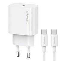 Adapteriai USAMS  USAMS Ład. siec. 1xUSB-C T65 PD20W PD Fast Charging US-CC226 + kabel USB-C/USB-C US-SJ711 60W biały/white Yi Series OYXLTZ01
