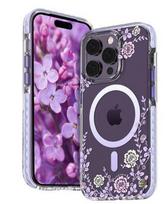 Nugarėlės dėklai Kingxbar Apple iPhone 14 Pro MagSafe decorated with peony flowers print Flora Series magnetic Purple