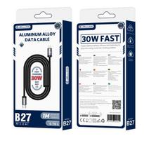 Kabelis Jellico  B27 Woven Cotton iPhone & iPad USB-C to Lightning Data & Fast PD 30W Charger Cable 1m Black
