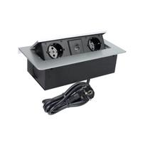 Rozečių blokas baldams KOMBI BOX, 2x Schuko, 1x USB, 1x USB-C, su pilku rėmeliu, 3m laidas