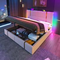 Minkšta lova 180x200 su LED, USB ir Type-C, su daiktadėže, be čiužinio
