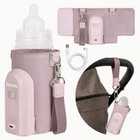 Nešiojamas buteliukų šildytuvas kelionėms su baterija USB-C 5 temperatūros lygiai iki 9 val. veikimo Lionelo Thermup Go Evo Pink Mist