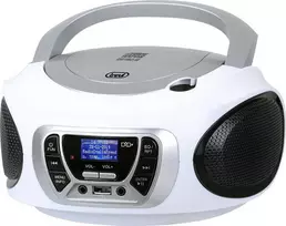 Trevi Stereo Portable DAB, CD grotuvas MP3, CD, CD-R/RW formatu, skaitmeninis radijo imtuvas, bangų diapazonai: DAB / DAB+ / FM, FM su RDS funkcija, 30 stočių galima išsaugoti FM diapazone, USB įvestis su tiesioginiu MP3 failų atkūrimu, nuotolinio valdymo pultas pridėtas, Baltas