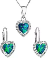 Evolution Group Heart papuošalų rinkinys su Preciosa kristalais 39161.1 & žalias s.opal (auskarai, grandinėlė, pakabukas)