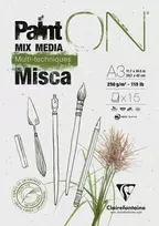 Clairefontaine Paint-On Block Misca A3, 250 gramų, 15 balto popieriaus lapų, sudėtyje yra žolės pluošto, daugiafunkcis popierius, viršutiniai klijai