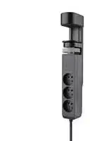„Solight 3z“ + nešiojami staliniai USB A+C lizdai + greitas USB įkroviklis 20 W PD 2 m juodas