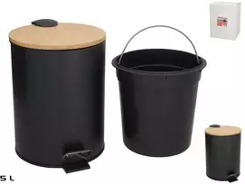 Gerimport Dustin juodas bambukinis šiukšlių kibiras su dangčiu, 5 l, 24.00 x 20.50 x 27.00
