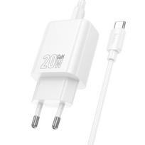 Įkroviklis Hoco N60 USB-C PD20W + USB-C to USB-C 60W cable 1.0m baltas
