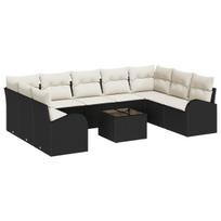 vidaXL Sofos komplektas su pagalve 10 pcs Juoda Poli ratanas