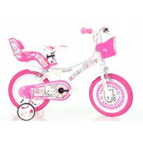 Vaikiškas dviratukas su papildomais ratukais, vaikų Dino Bikes Hello Kitty 2, balta sp./rožinė sp., 16"