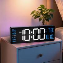 16" skaitmeninis laikrodis su nuotolinio valdymo, LED, DST, data, aliarmas, nakties šviesa, mėlynas