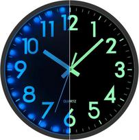 LED 12" sieninis laikrodis, tylus, baterijomis, nakties šviesa, namams ir biurui