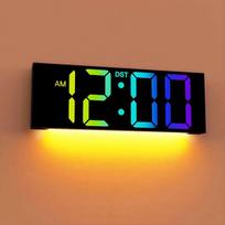 Didelis skaitmeninis laikrodis 12", LED, RGB spalvos, DST, nakties šviesa, klasėms, miegamajam, juodas