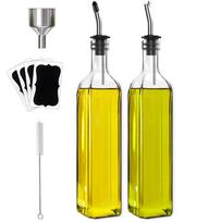 Stiklinis butelis aliejui rinkinys – 500ml, su piltuvu ir etiketėmis, 2 vnt.
