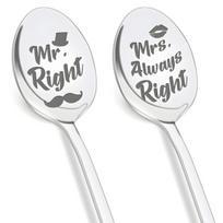 Graviruoti kavos šaukšteliai jaunavedžiams „Mr Right“ ir „Mrs Always Right“ 2 vnt