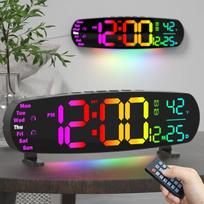 Skaitmeninis laikrodis 13,7", LED, temperatūra, data, nuotolinio valdymo, RGB nakties šviesa