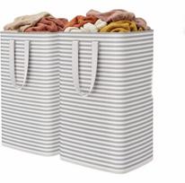 2 vnt dideli sulankstomi skalbinių krepšiai, 80L, pilki, su nešiojimo rankenomis