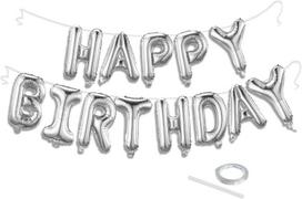 Sidabrinės „Happy Birthday“ raidžių folijos balionai gimtadieniui, 16
