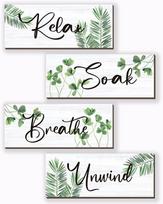 Vonios kambario dekoracija „Relax Soak Unwind Breathe“, medinė, pakabinama, žalia