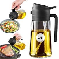 Stiklinis butelis aliejui – 2-in-1, 16oz/470ml, salotoms ir BBQ, juodas