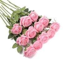 12 Pcs Roses Artificial Flowers Bulk Fake Silk Roses Bouquet with Long Stem Faux Roses Life-Like Flowers for Wedding Home Party Table Decorations rožinė