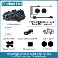 Q30Pro Motorcycle Helmet Bluetooth Intercom Headset LED Lighting Stereo FM Radio IP56 Waterproof Voice Assistant 500M Interphone