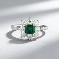 Xian Can Jewelry S925 Silver Emerald Halo Flower Ring - Simple Classic Style Size 9