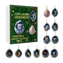 Christmas Geode Animal Advent Calendar 2025 2D Acrylic Forest Animals Xmas Tree Ornaments 12 Days Countdown Calendar for Holiday Decor Animal