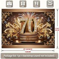 2D Happy 70th Birthday Photography Backdrop, Gold Floral & Firework Themed Party Banner 47.2x31.5inch/120*80cm