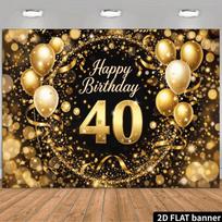 2D Black Gold 40th Birthday Photo Backdrop Banner Party Decor 47.2x31.5inch/120*80cm