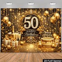 2D Luxury 50th Birthday Backdrop, Gold Balloon Diamond Number 50 Party Banner Decor 47.2x31.5inch/120*80cm