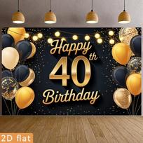2D Adult 40th Birthday Backdrop Black Gold Themed Photography Banner 47.2x31.5inch/120*80cm