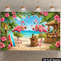 2D Bright Tropical Beach Backdrop with Flamingos for Summer Photoshoot 47.2x31.5inch/120*80cm