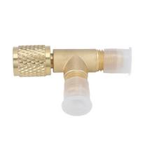 Kondicionieriaus greitoji jungtis T-formos adapteris su vožtuvo šerdimi, žalvarinis, 1/4 colio SAE, tvirta konstrukcija, HVAC T-formos adapteris R22, R12, R134 beige