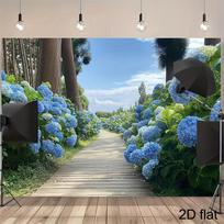 2D Refreshing Summer Hydrangea Backdrop Blue Flower Garden Banner 47.2x31.5inch/120*80cm