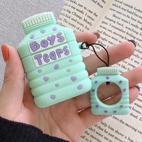 For AirPods 1/2 Case Cute Cartoon Boys Tears Earphone Cases Protect Cover with Finger Ring Strap žalia
