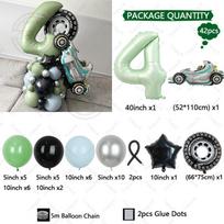 42pcs Racing Car Tire Balloon Set Olive Green Number Birthday Balloon Children's Party Decoration Birthday Gift Festive Supplies Other